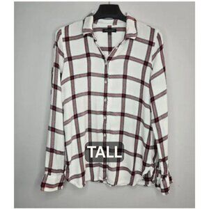 Banana Republic Dillon Classic Fit White Red Plaid Button-Down Shirt M Tall